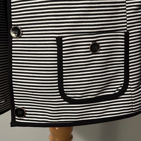 Talbots Women's Black White Striped Button Front 3/4 Sleeve Blazer Jacket Sz 16 - Picture 2 of 9